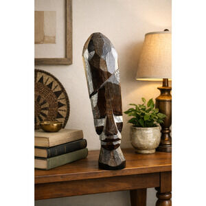 Vintage African Tribal Wood Bust Sculpture Large 16” Global Decor Statue